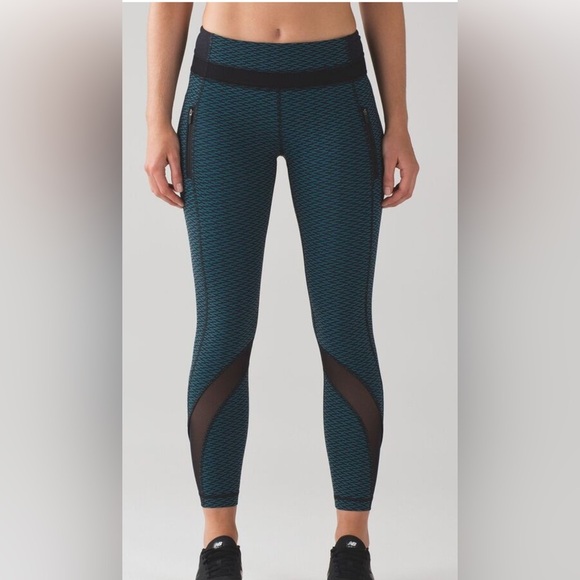 lululemon athletica Pants - Lululemon Women’s Inspire Leggings Mesh Jacquard Black Indian Ocean C049